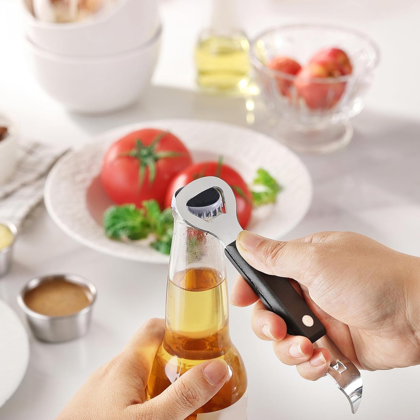 2PCS Bottle Opener, Stainless Steel Manual Can Punch Bottle Cap Beer Bottle Openers, Dishwasher Safe