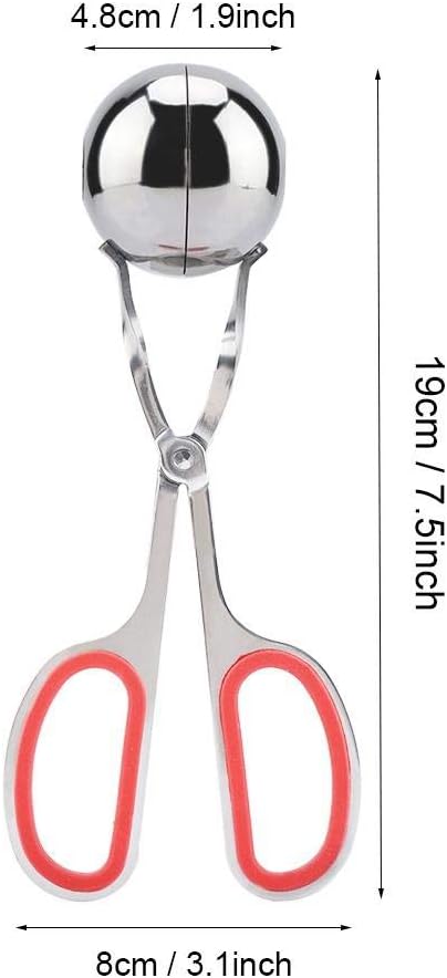None-Stick Meat Ballers Stainless Steel Ice Tongs - Rice Meatball Maker, Cookie Scoop, Meatball with Rubber Anti-Slip Handle(Red)