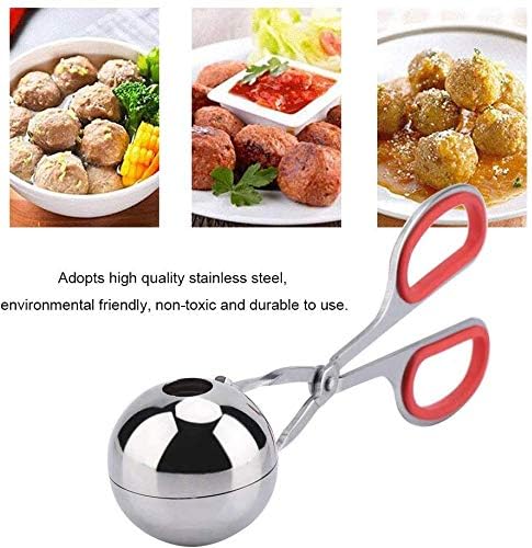 None-Stick Meat Ballers Stainless Steel Ice Tongs - Rice Meatball Maker, Cookie Scoop, Meatball with Rubber Anti-Slip Handle(Red)