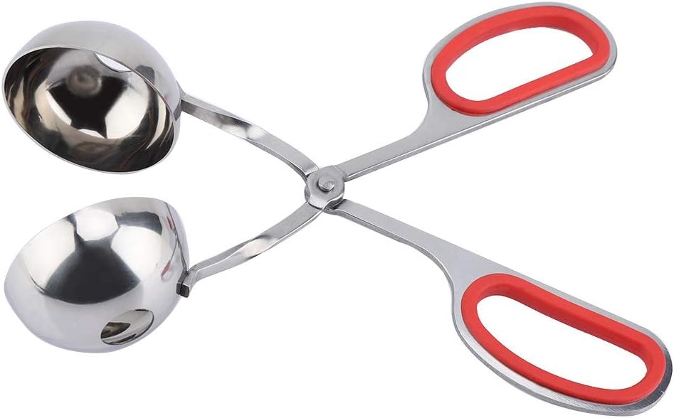 None-Stick Meat Ballers Stainless Steel Ice Tongs - Rice Meatball Maker, Cookie Scoop, Meatball with Rubber Anti-Slip Handle(Red)