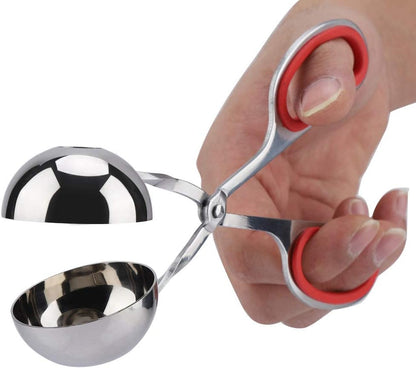 None-Stick Meat Ballers Stainless Steel Ice Tongs - Rice Meatball Maker, Cookie Scoop, Meatball with Rubber Anti-Slip Handle(Red)
