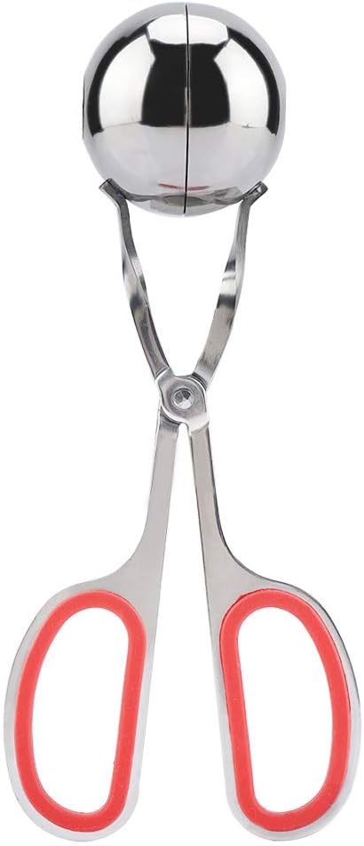 None-Stick Meat Ballers Stainless Steel Ice Tongs - Rice Meatball Maker, Cookie Scoop, Meatball with Rubber Anti-Slip Handle(Red)