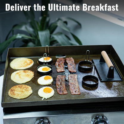 6-Piece Griddle Breakfast Kit for Blackstone - Complete Set of Griddle Accessories Including Pancake Batter Dispenser, Bacon Press, and Egg Rings