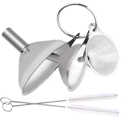 Metal Stainless Steel Funnel, Large Medium Small Funnel Set of 3, Food Grade Mini Funnels for Kitchen Use Filling Bottles Flask Cooking, 2 Brushes