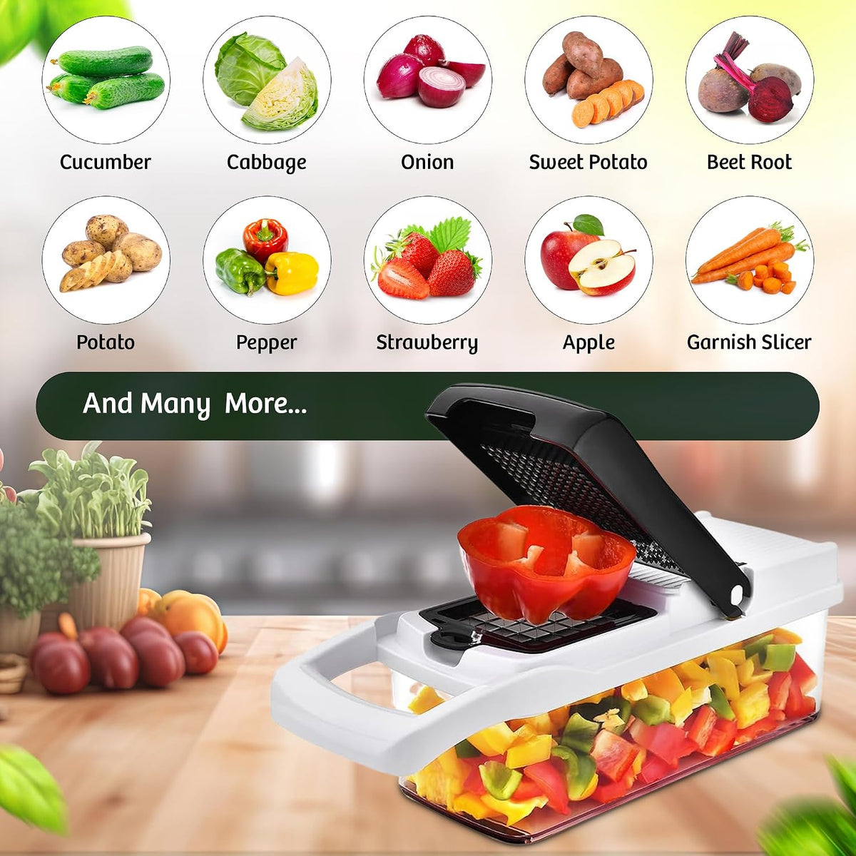23-in-1 Vegetable Chopper & Cutter – All-in-One Food Chopper, Onion Dicer, Veggie Slicer with Stainless Steel Blades
