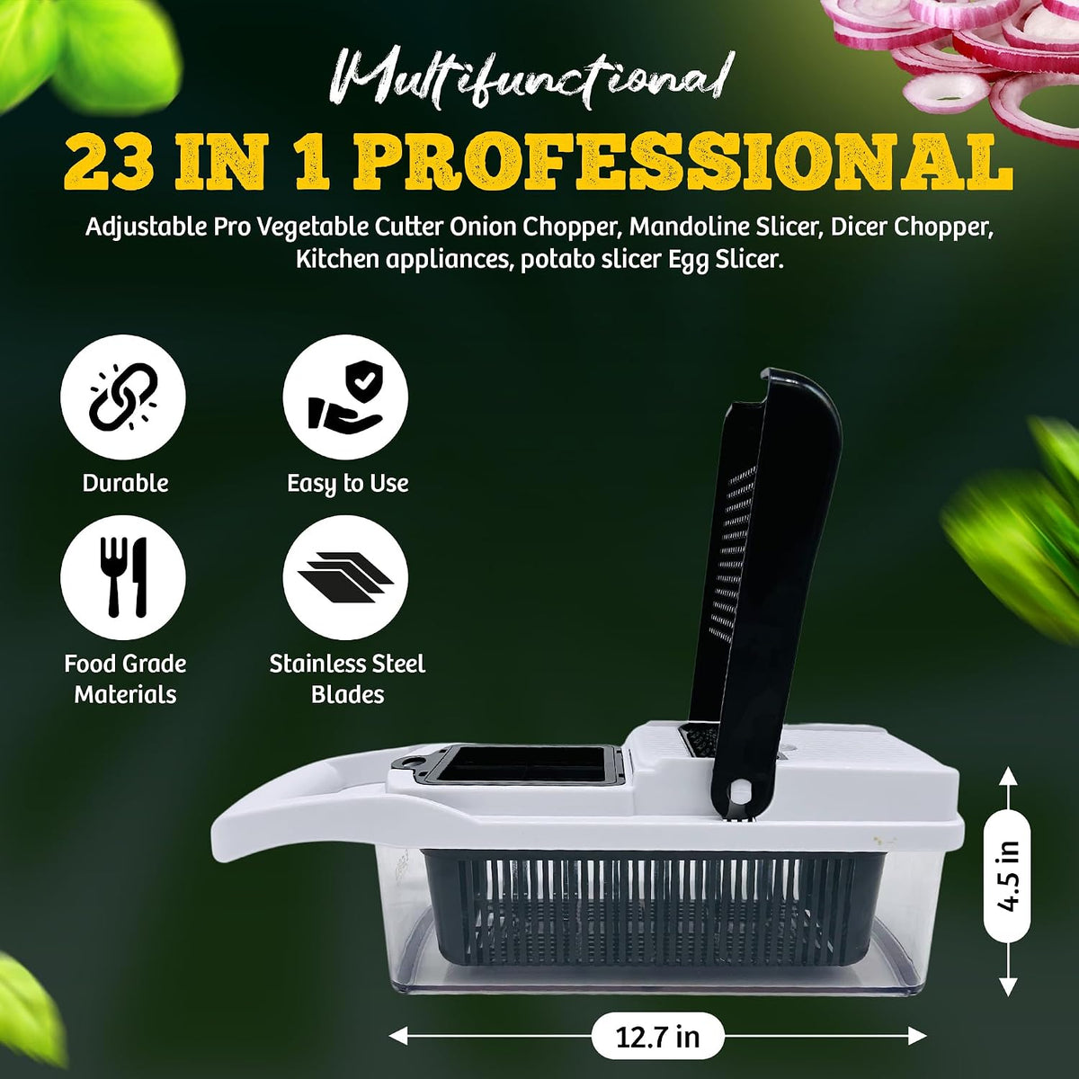 23-in-1 Vegetable Chopper & Cutter – All-in-One Food Chopper, Onion Dicer, Veggie Slicer with Stainless Steel Blades