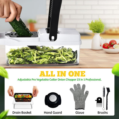 23-in-1 Vegetable Chopper & Cutter – All-in-One Food Chopper, Onion Dicer, Veggie Slicer with Stainless Steel Blades