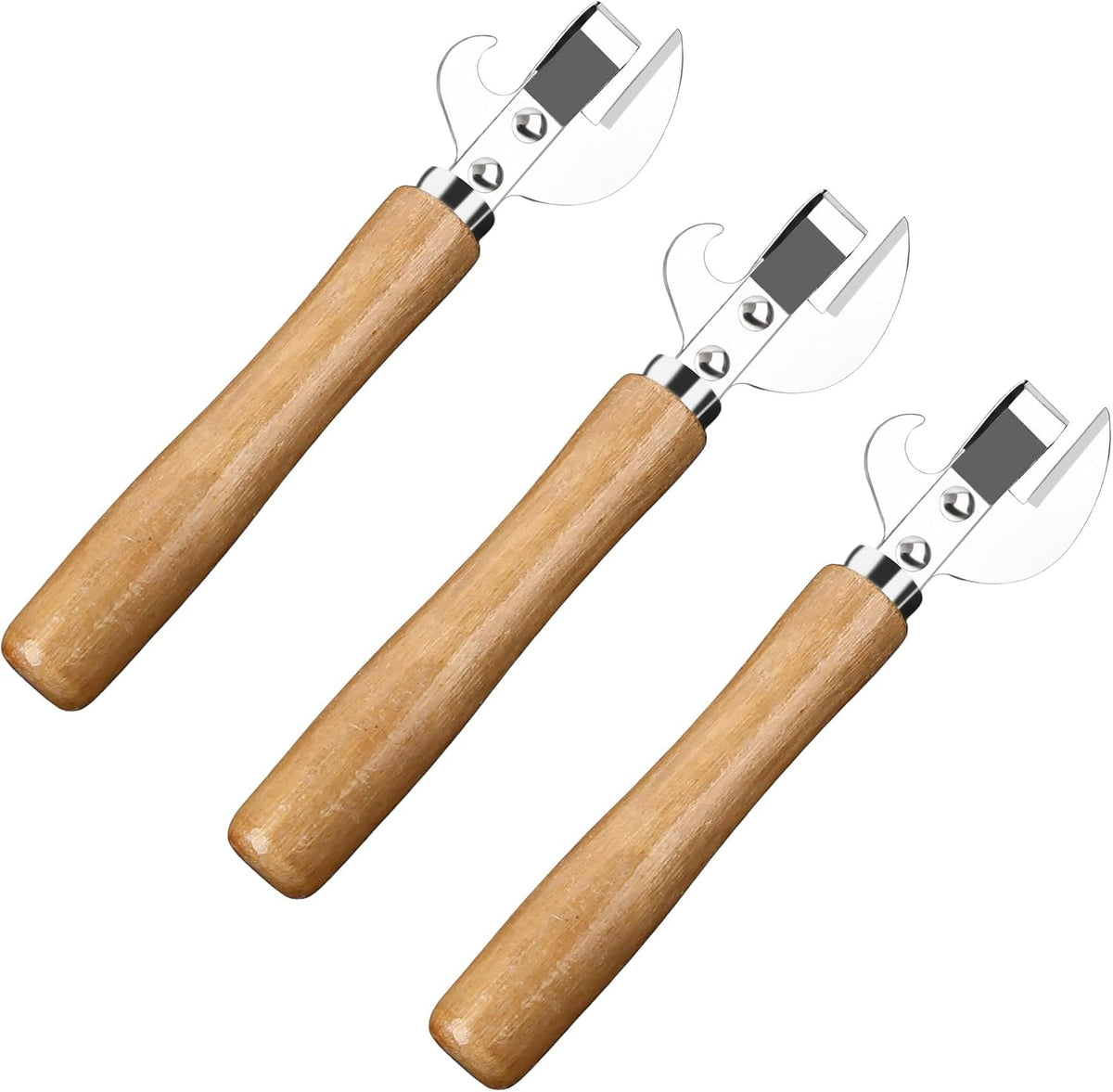 3Pcs Stainless Steel Can Opener,Traditional Smooth Edge Manual Hand Held Can Opener,Kitchen Stab Can & Tin Opener and Corkscrew for Women Gift