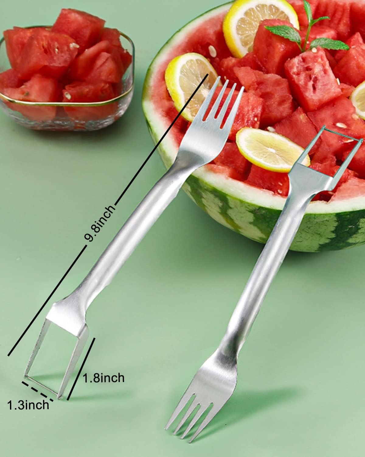 Watermelon Fork Slicer Cutter 1 Pack, 2-in-1 Stainless Steel Fruit Fork