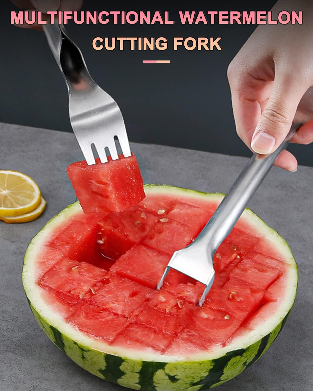 Watermelon Fork Slicer Cutter 1 Pack, 2-in-1 Stainless Steel Fruit Fork