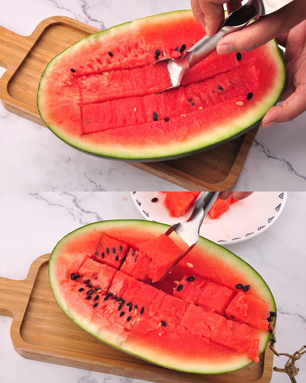 Watermelon Fork Slicer Cutter 1 Pack, 2-in-1 Stainless Steel Fruit Fork