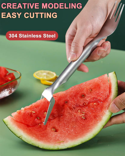 Watermelon Fork Slicer Cutter 1 Pack, 2-in-1 Stainless Steel Fruit Fork