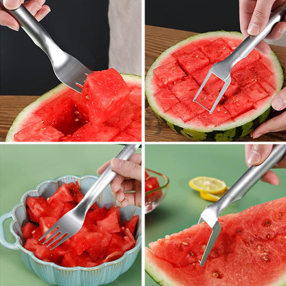 Watermelon Fork Slicer Cutter 1 Pack, 2-in-1 Stainless Steel Fruit Fork