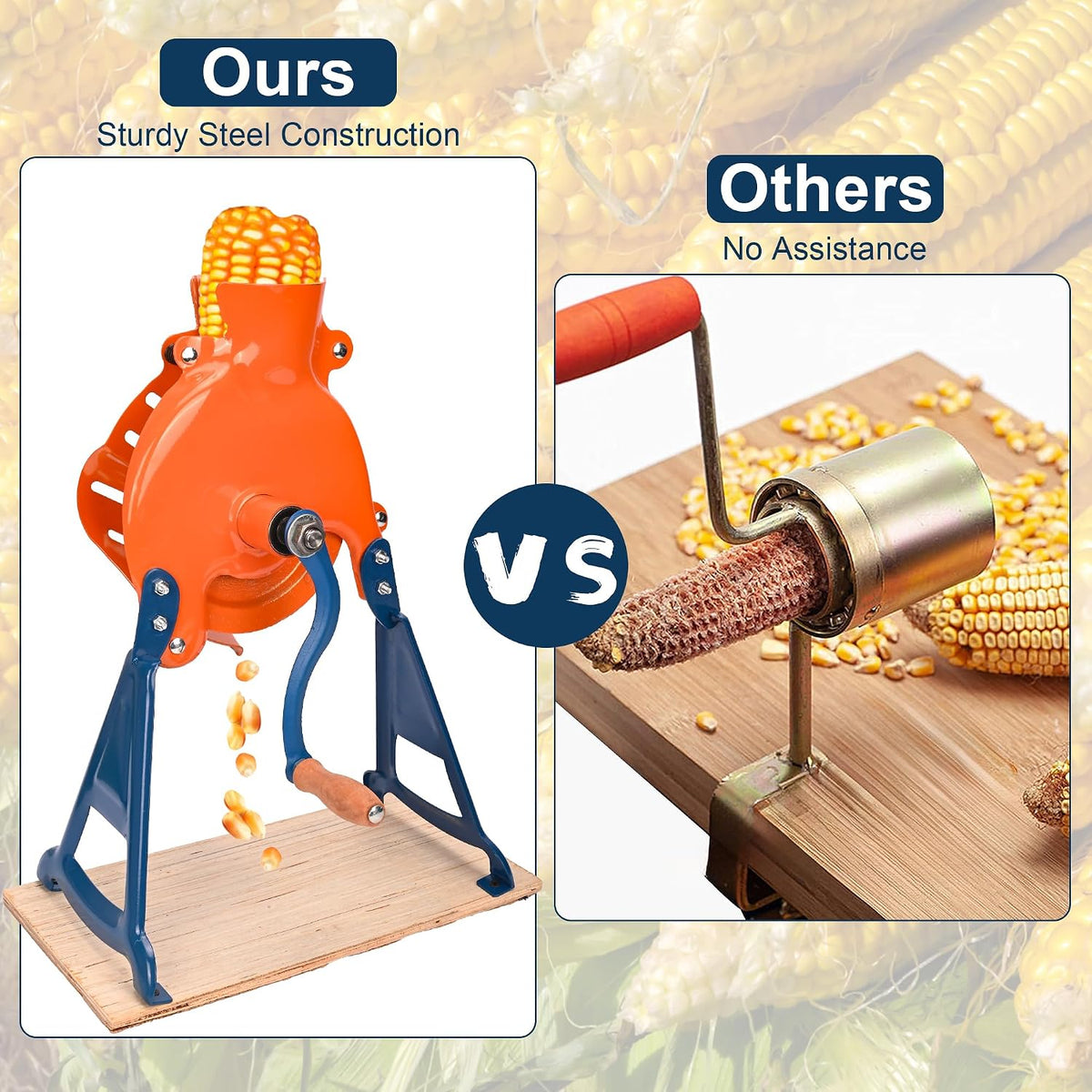 Corn Sheller Hand Crank, Steel Corn Cob Thresher with Stand