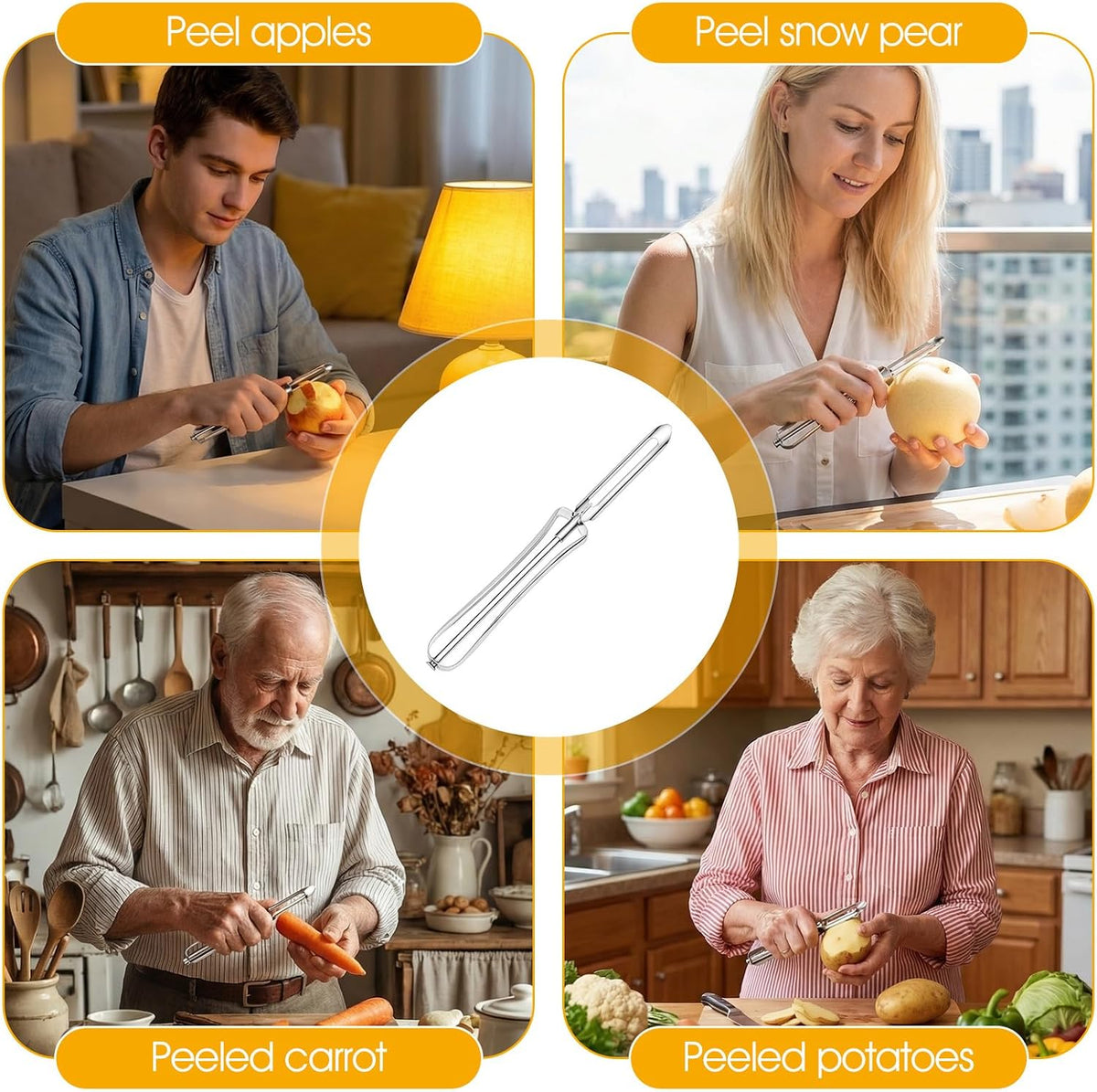 3PCS Stainless Steel Potato Peeler, Swivel Blade, Ergonomic Handle Rotary Peeling Knife, Potato Eye Remover Kitchen Vegetable Peeler for Potatoes, Carrots, Apples, Fruit - Dishwasher Safe