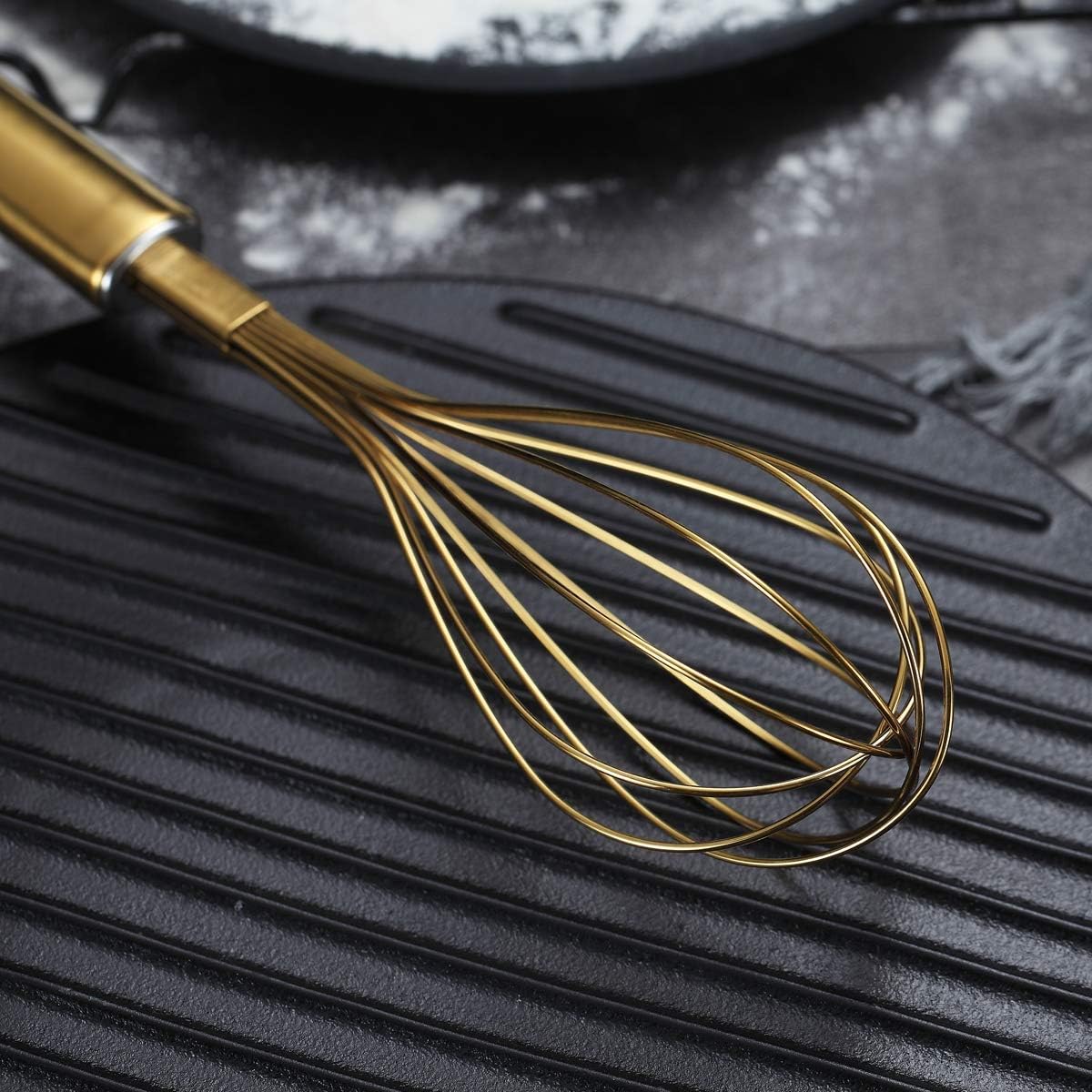 Gold Whisk Pack of 3 Stainless Steel 8",10",12", Titianium Plating Whisks for Cooking, Beater,Wire Whisk Set Kitchen Wisk (Gold)