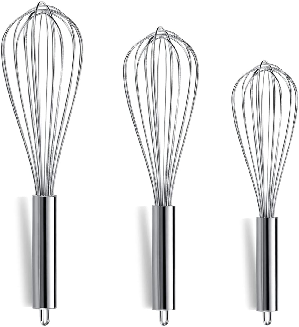 Gold Whisk Pack of 3 Stainless Steel 8",10",12", Titianium Plating Whisks for Cooking, Beater,Wire Whisk Set Kitchen Wisk (Gold)