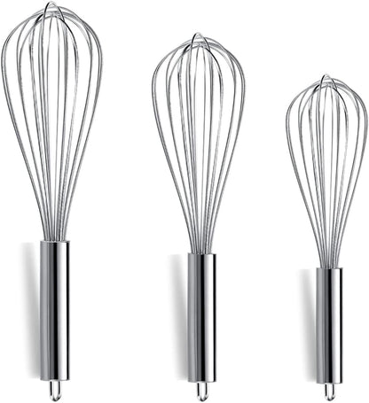 Gold Whisk Pack of 3 Stainless Steel 8",10",12", Titianium Plating Whisks for Cooking, Beater,Wire Whisk Set Kitchen Wisk (Gold)