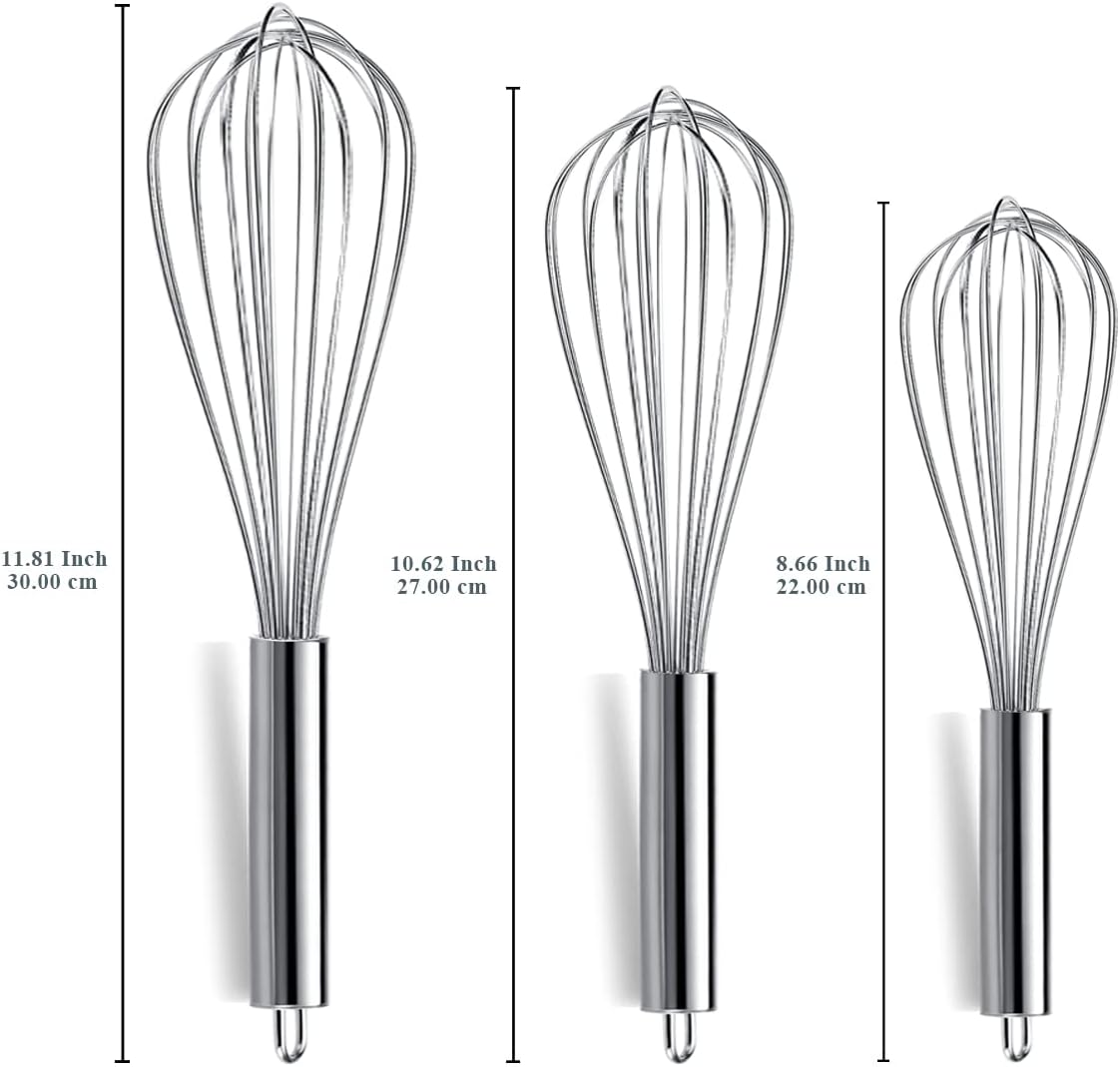 Gold Whisk Pack of 3 Stainless Steel 8",10",12", Titianium Plating Whisks for Cooking, Beater,Wire Whisk Set Kitchen Wisk (Gold)
