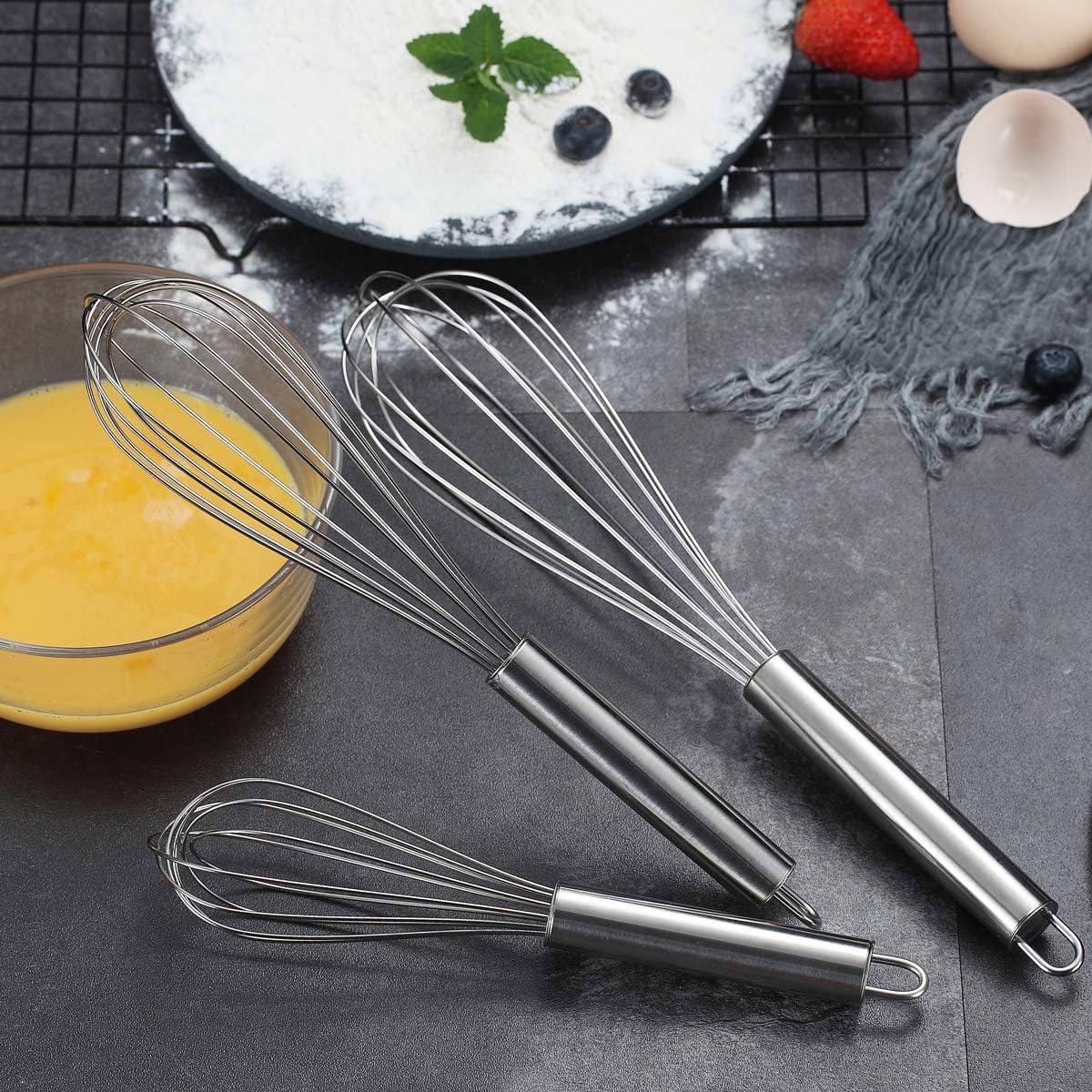 Gold Whisk Pack of 3 Stainless Steel 8",10",12", Titianium Plating Whisks for Cooking, Beater,Wire Whisk Set Kitchen Wisk (Gold)