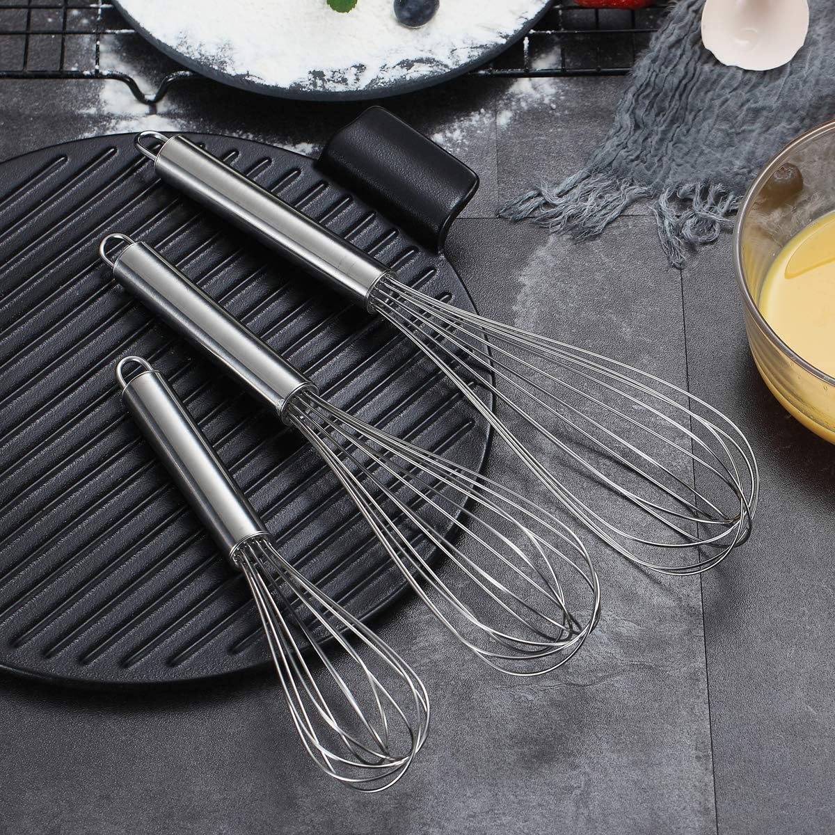 Gold Whisk Pack of 3 Stainless Steel 8",10",12", Titianium Plating Whisks for Cooking, Beater,Wire Whisk Set Kitchen Wisk (Gold)