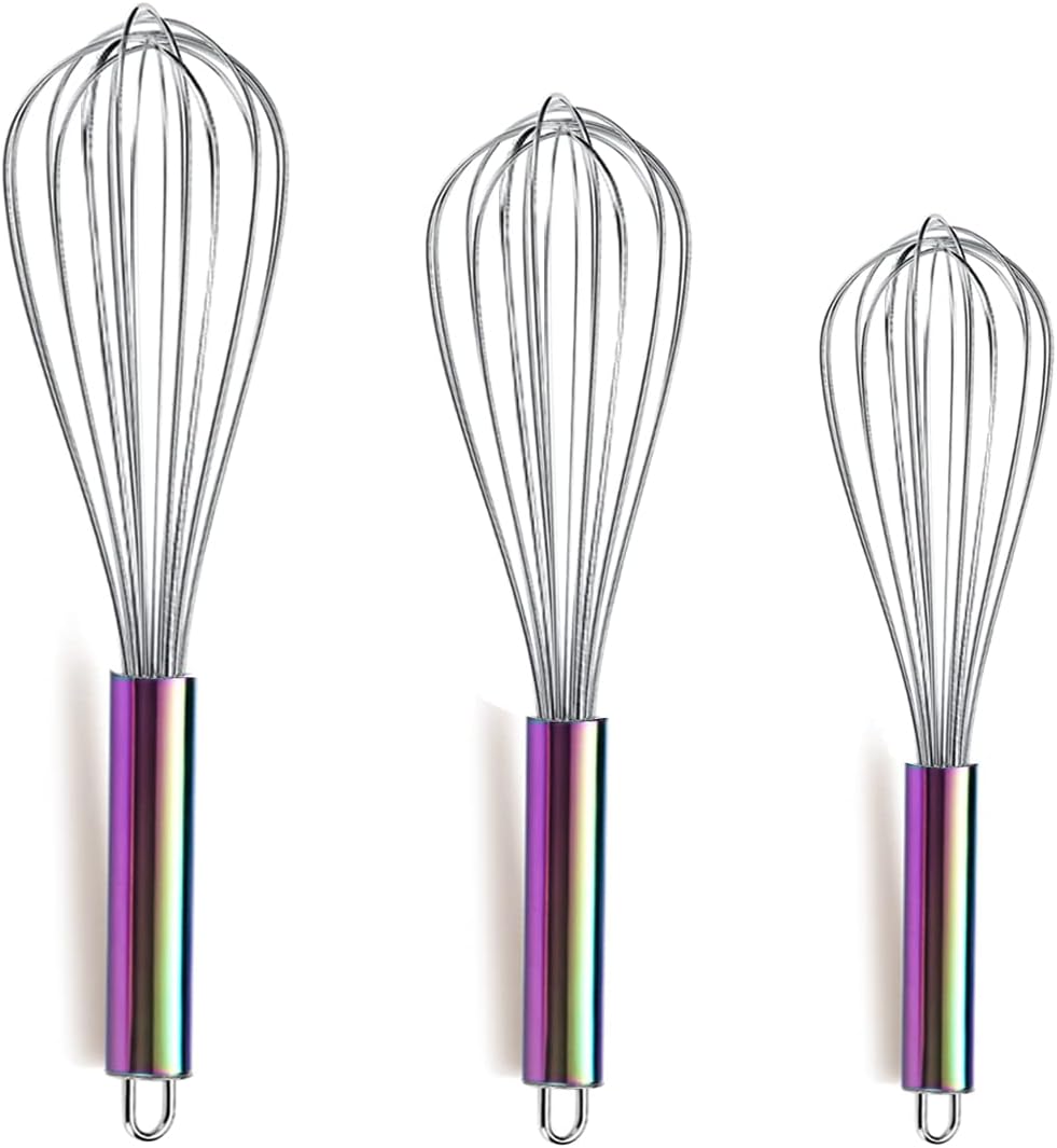 Gold Whisk Pack of 3 Stainless Steel 8",10",12", Titianium Plating Whisks for Cooking, Beater,Wire Whisk Set Kitchen Wisk (Gold)