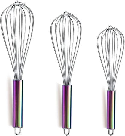 Gold Whisk Pack of 3 Stainless Steel 8",10",12", Titianium Plating Whisks for Cooking, Beater,Wire Whisk Set Kitchen Wisk (Gold)