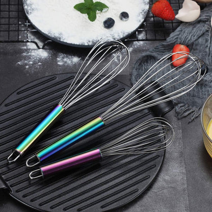 Gold Whisk Pack of 3 Stainless Steel 8",10",12", Titianium Plating Whisks for Cooking, Beater,Wire Whisk Set Kitchen Wisk (Gold)