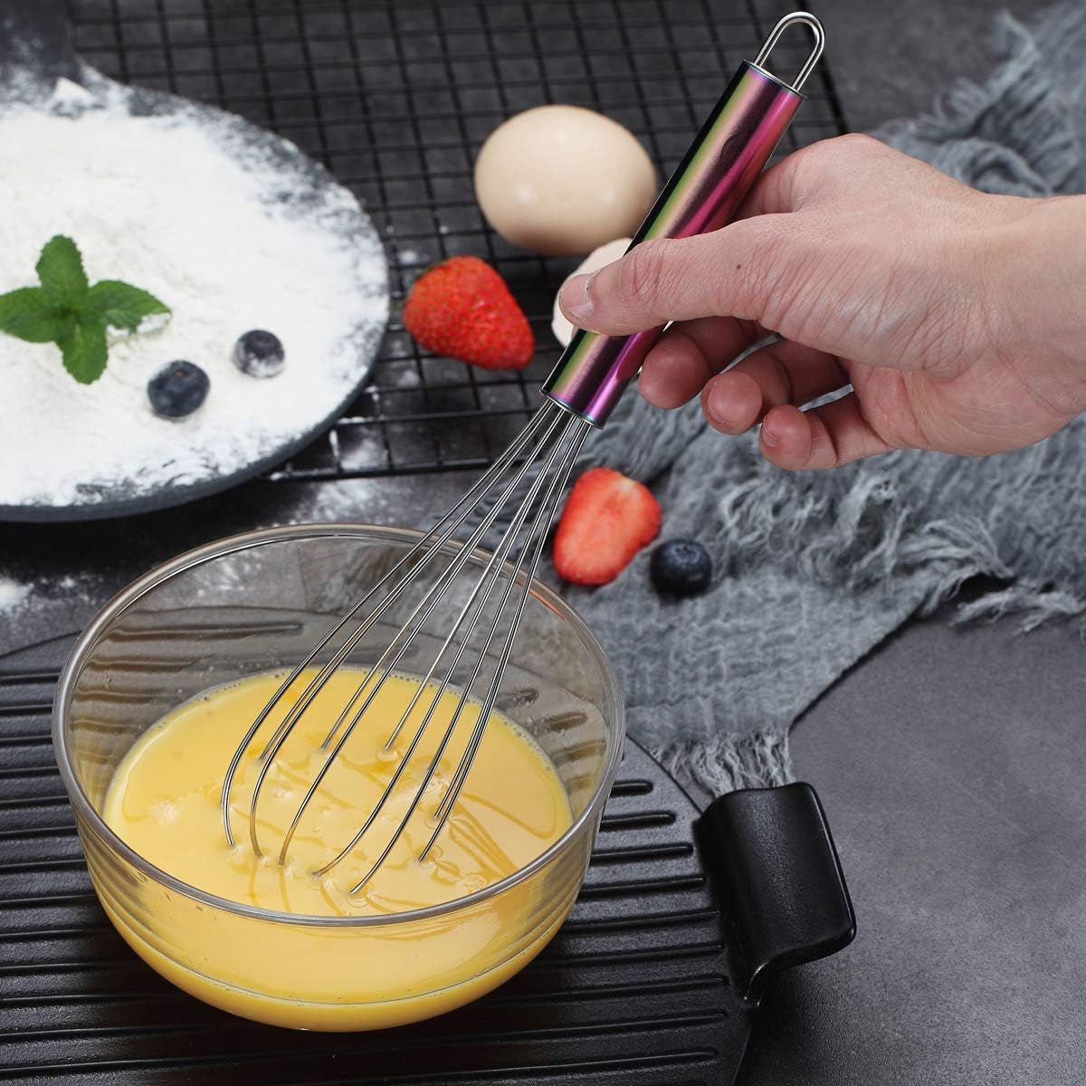 Gold Whisk Pack of 3 Stainless Steel 8",10",12", Titianium Plating Whisks for Cooking, Beater,Wire Whisk Set Kitchen Wisk (Gold)