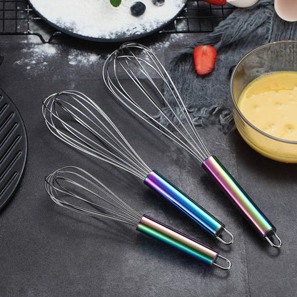 Gold Whisk Pack of 3 Stainless Steel 8",10",12", Titianium Plating Whisks for Cooking, Beater,Wire Whisk Set Kitchen Wisk (Gold)