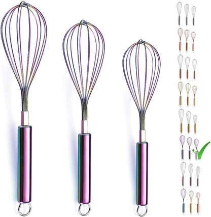Gold Whisk Pack of 3 Stainless Steel 8",10",12", Titianium Plating Whisks for Cooking, Beater,Wire Whisk Set Kitchen Wisk (Gold)