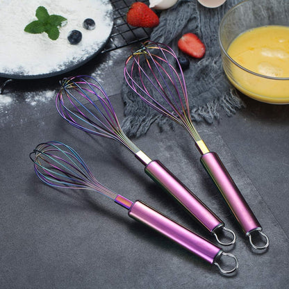 Gold Whisk Pack of 3 Stainless Steel 8",10",12", Titianium Plating Whisks for Cooking, Beater,Wire Whisk Set Kitchen Wisk (Gold)