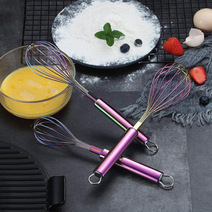 Gold Whisk Pack of 3 Stainless Steel 8",10",12", Titianium Plating Whisks for Cooking, Beater,Wire Whisk Set Kitchen Wisk (Gold)