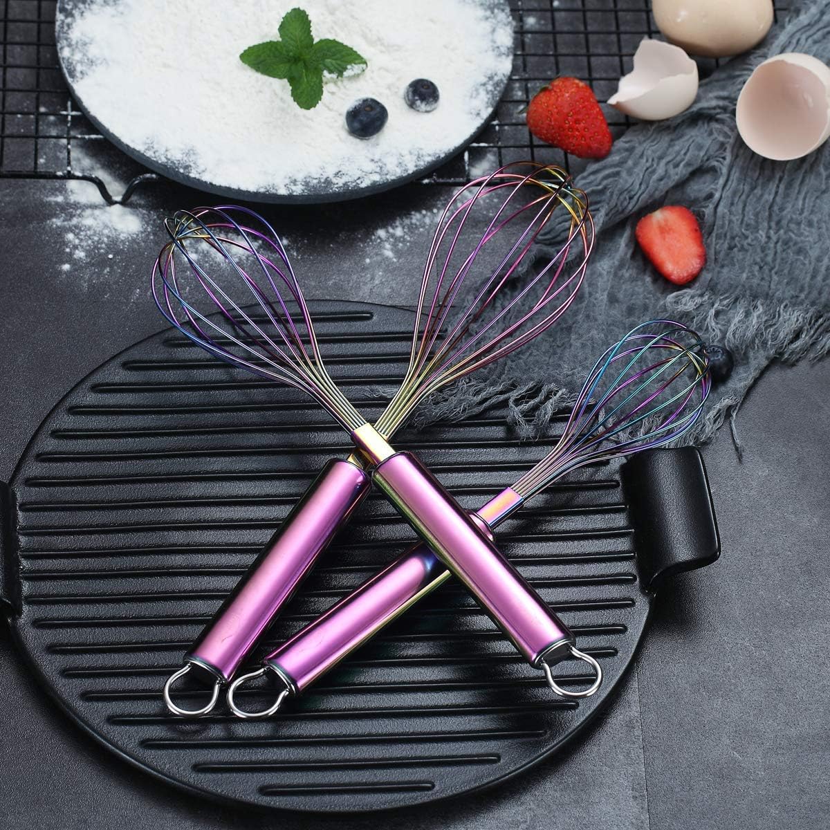 Gold Whisk Pack of 3 Stainless Steel 8",10",12", Titianium Plating Whisks for Cooking, Beater,Wire Whisk Set Kitchen Wisk (Gold)
