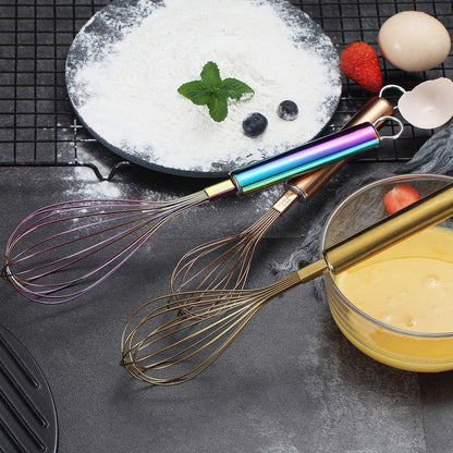 Gold Whisk Pack of 3 Stainless Steel 8",10",12", Titianium Plating Whisks for Cooking, Beater,Wire Whisk Set Kitchen Wisk (Gold)