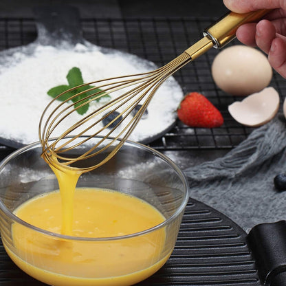 Gold Whisk Pack of 3 Stainless Steel 8",10",12", Titianium Plating Whisks for Cooking, Beater,Wire Whisk Set Kitchen Wisk (Gold)