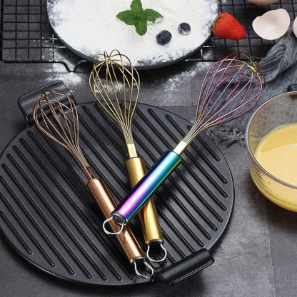 Gold Whisk Pack of 3 Stainless Steel 8",10",12", Titianium Plating Whisks for Cooking, Beater,Wire Whisk Set Kitchen Wisk (Gold)