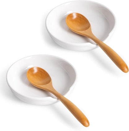 Spoon Rests for Stove Top, Ceramic Spoon Holder for Kitchen Counter, Heat-Resistant Cooking Utensil Rest, Coffee Spoon Holder, Spoon Rest for Ladles Spatula (1, White)