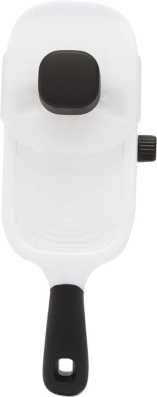 Hand-held Safe Mandoline Slicer for Vegetables and Fruits, Adjustable Thickness, Stainless Steel Blade, White, 11.3" x 4.5" x 2.5"