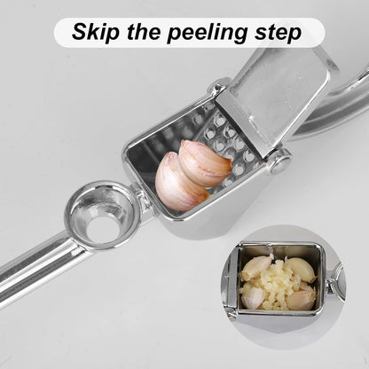 Professional Garlic Press, Aluminum Alloy Heavy-Duty Garlic Mincer Crusher, Easy Squeeze Masher Rocker Tool with Ergonomic Handle, Dishwasher Safe Kitchen Gadget Essential (Silver)