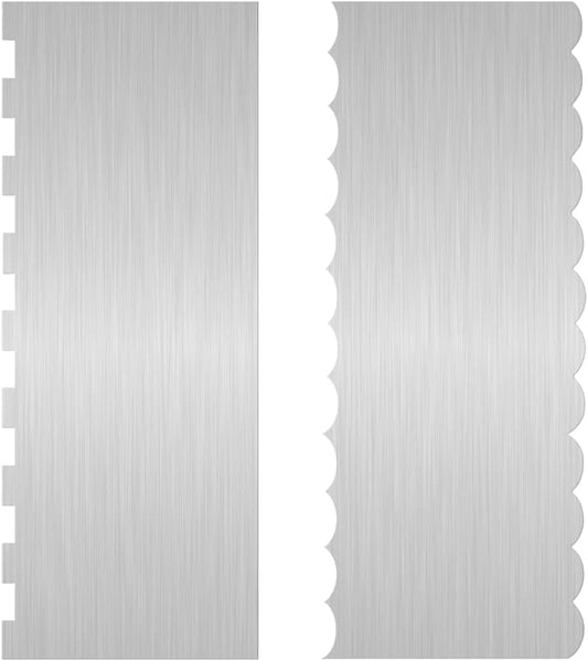 2Pcs 9 Inch Stainless Steel Cake Scrapers, Double-Sided Icing Combs