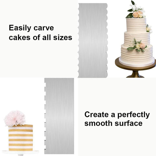 2Pcs 9 Inch Stainless Steel Cake Scrapers, Double-Sided Icing Combs