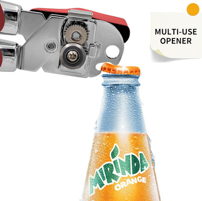Can Opener Manual with Magnet, Stainless Steel Handheld Heavy Duty Can Opener, Sharp Blade Smooth Edge, Comfortable Handle, Can Openers with Multifunctional Bottle Opener, Red