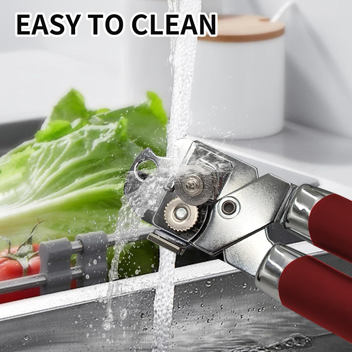 Can Opener Manual with Magnet, Stainless Steel Handheld Heavy Duty Can Opener, Sharp Blade Smooth Edge, Comfortable Handle, Can Openers with Multifunctional Bottle Opener, Red
