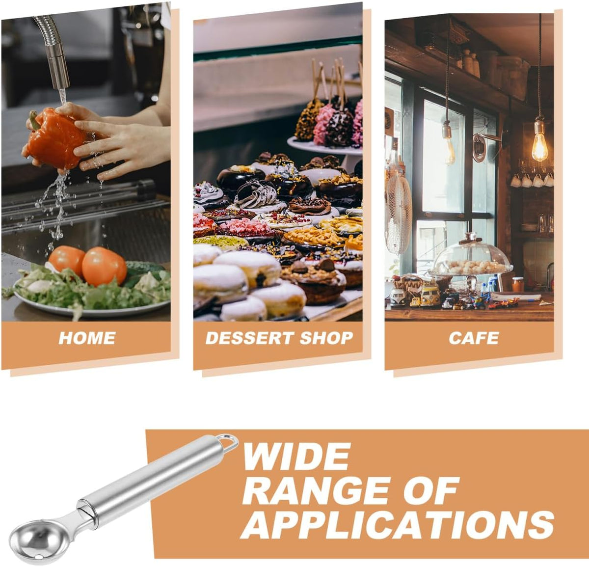 Stainless Steel Melon Baller and Ice Cream Scoop 6.7 Inch Long Handle Fruit Scooper Kitchen Dessert Watermelon Scooper Ice Cream Baller for Dig Pulp Separator