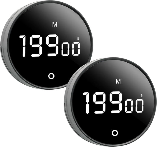 2Pcs Digital Kitchen Timer - Magnetic 199-Minute Countdown Countup Timer with Large LED Display,Volume Adjustable, Visual timers for Cooking,Gym,Meeting,Classroom,Study,Work,Outdoor Activities,Black