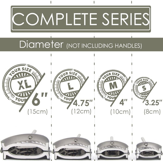 Empanada Maker Press, Stainless Steel Dumpling Maker Set, 2-in-1 Dough Cutter Dumpling Mold Set for Ravioli, Pierogi, Turnovers, Calzone, Dumpling, 4 Sizes (XL/6"+L/4.75"+M/4"+S/3.25")