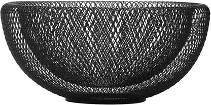 Metal Wire Woven Fruit Storage Bowl Basket for Kitchen, Large Black Mesh Fruit Stand, for Apple, Pineapple, Banana, Orange, Lemon, Pear, Strawberry, Watermelon (Black, Nomal)
