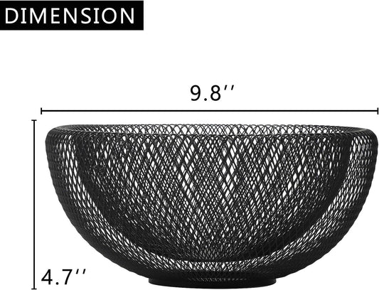 Metal Wire Woven Fruit Storage Bowl Basket for Kitchen, Large Black Mesh Fruit Stand, for Apple, Pineapple, Banana, Orange, Lemon, Pear, Strawberry, Watermelon (Black, Nomal)