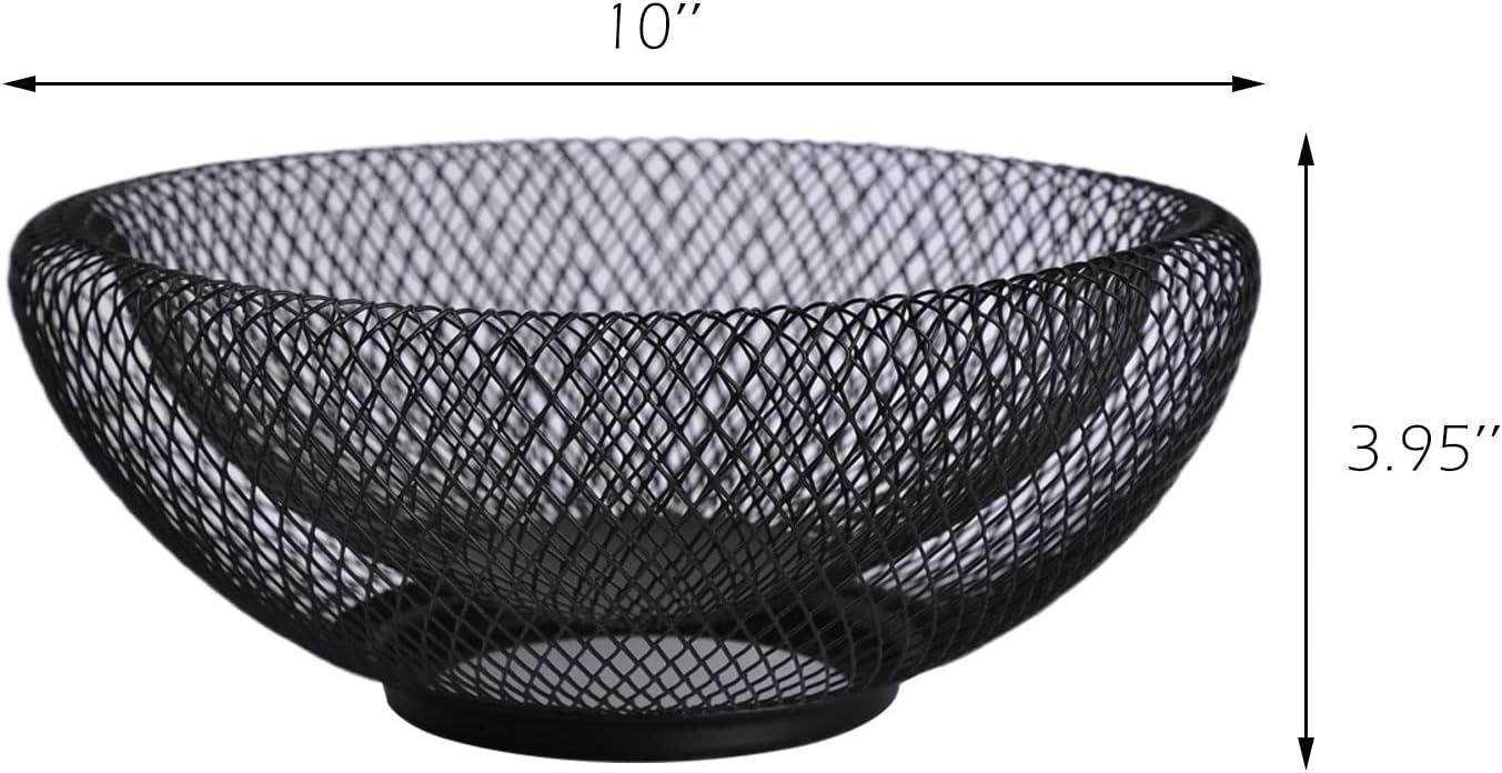 Metal Wire Woven Fruit Storage Bowl Basket for Kitchen, Large Black Mesh Fruit Stand, for Apple, Pineapple, Banana, Orange, Lemon, Pear, Strawberry, Watermelon (Black, Nomal)